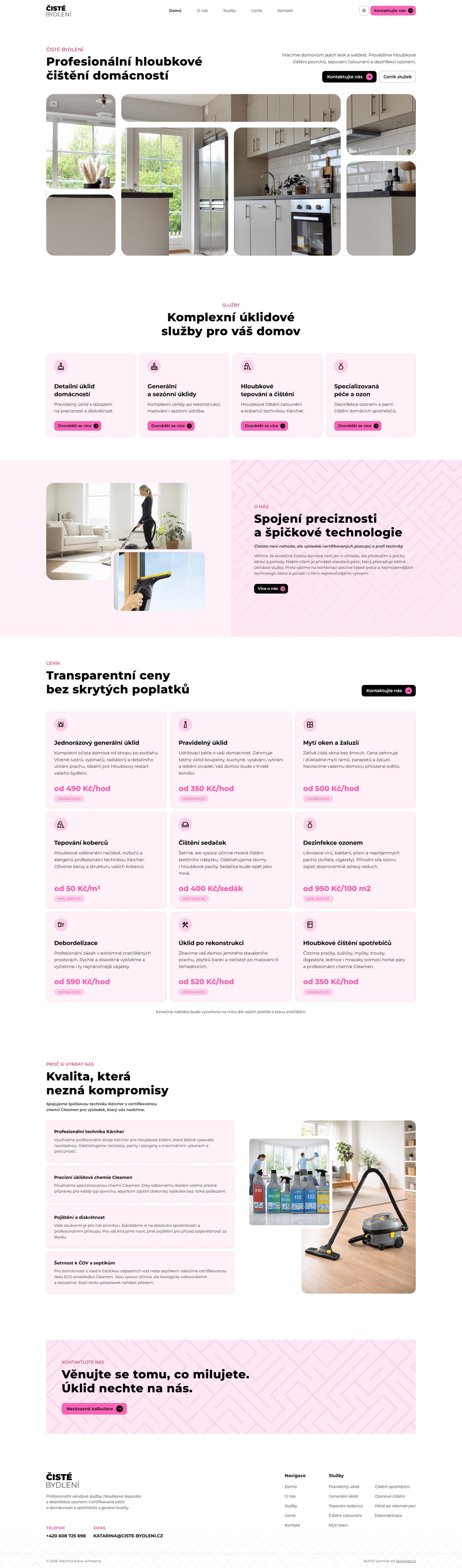 Ukázka webové vizitky Čisté bydlení