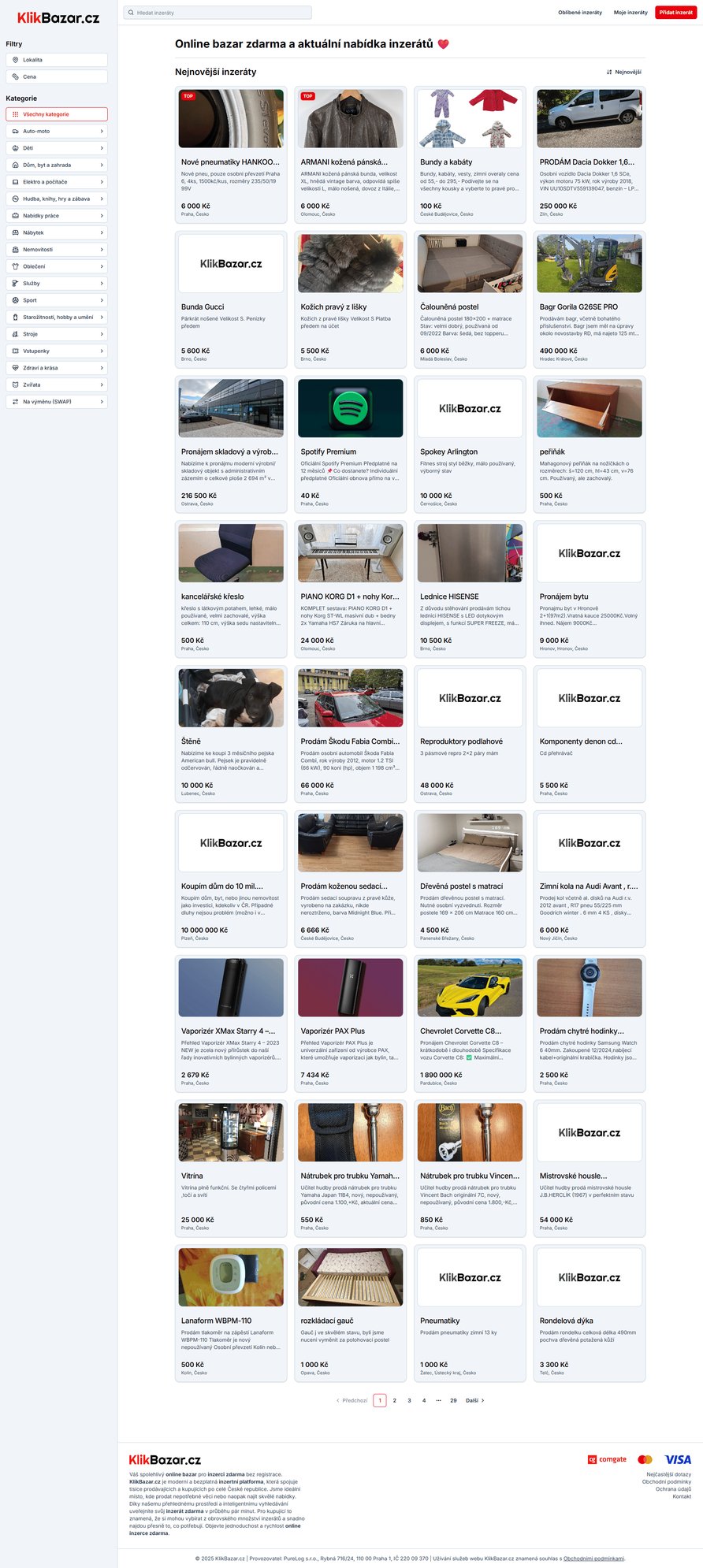 Ukázka online inzertního portálu KlikBazar.cz