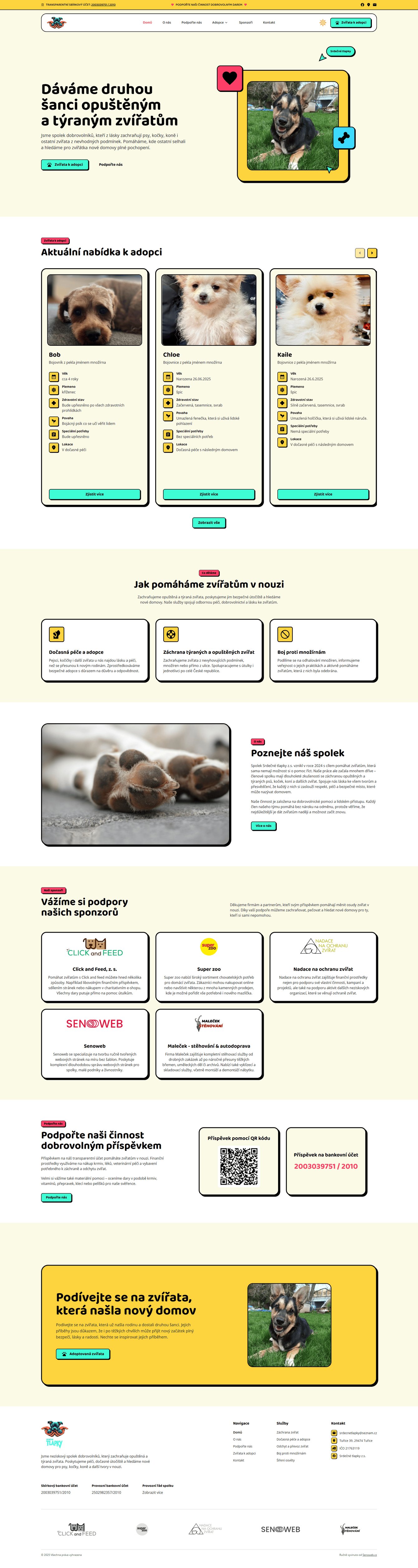 Ukázka webové prezentace spolku Srdečné tlapky