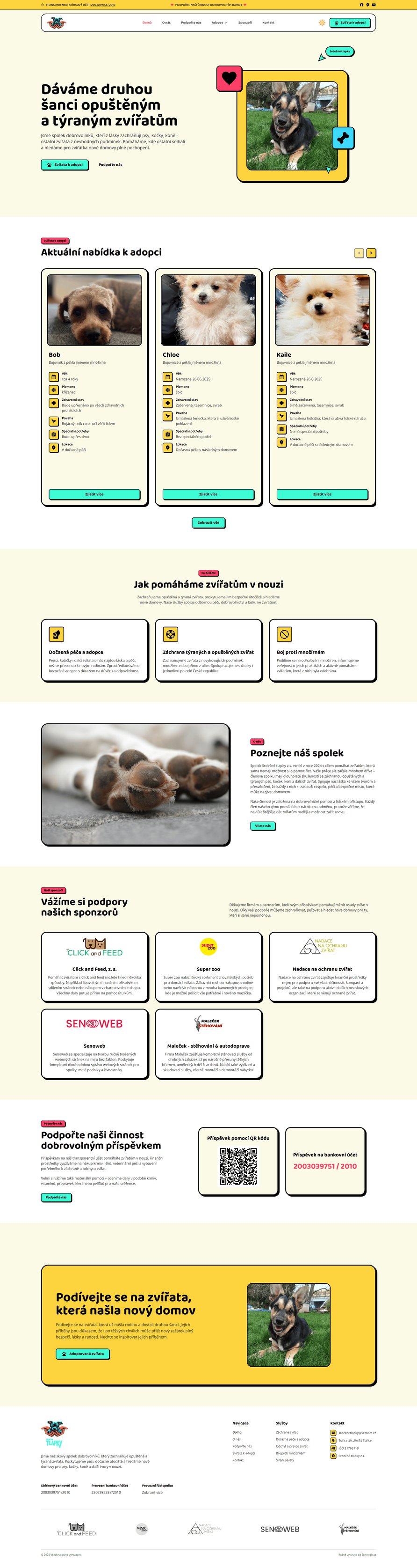 Ukázka webové prezentace spolku Srdečné tlapky